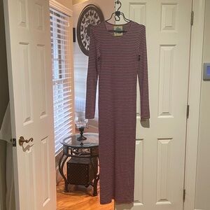 Free People Red and Gray Striped Ribbed knit Maxi Dress